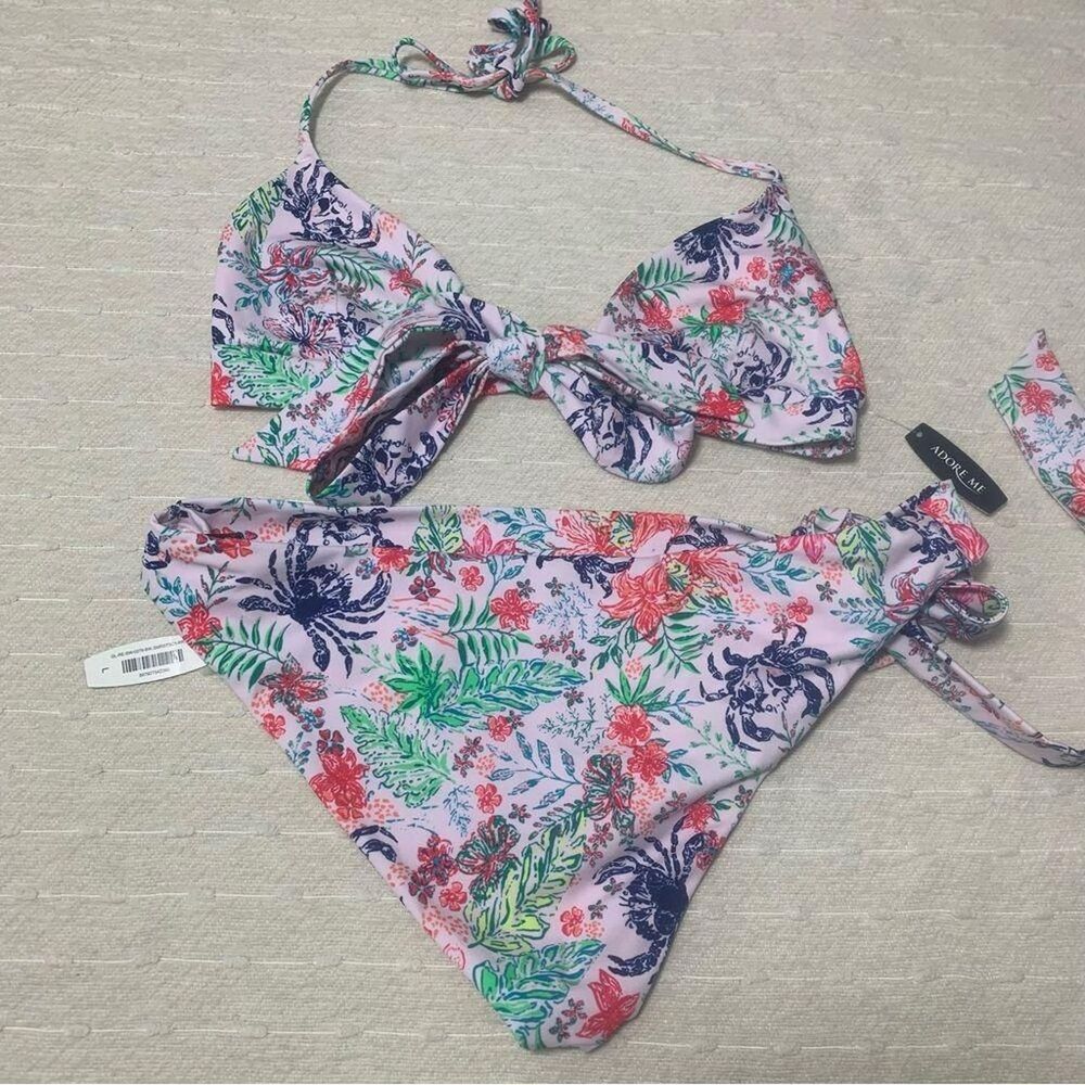 Adore Me Tropical White and Pink Bikini-and-tankini-tops Size L
